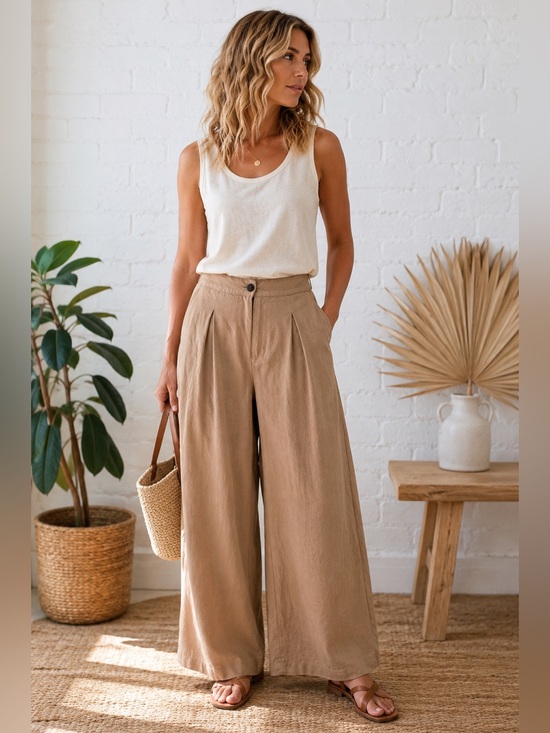 H by Halston Pants - H Halston Wide-Leg Linen Pants  P-21